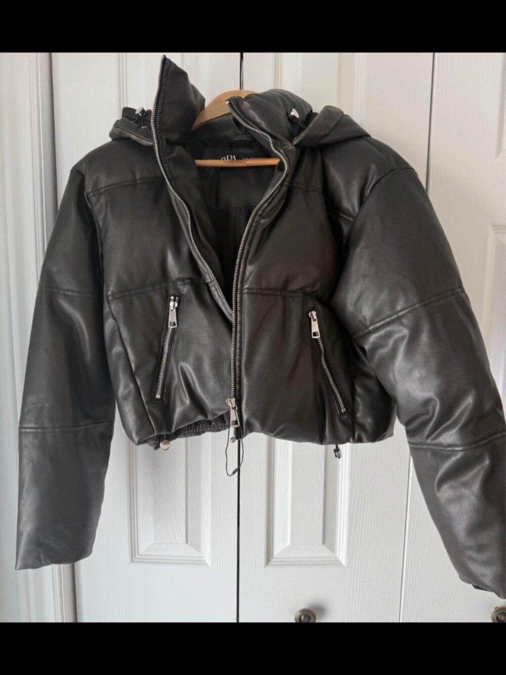 Cropped leather puffer worn once
